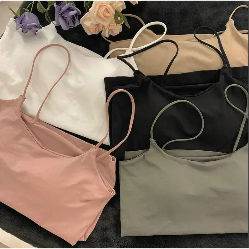 Áo bra 2 dây trơn mảnh có mút lót sẵn dễ mặc và mix đồ dành cho nữ 2865 HÀNG ĐẸP Cotton Women Top Ren tank ba 2