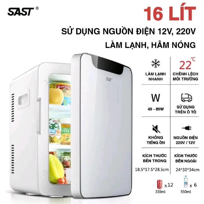 Tủ Lạnh Mini SAST 16L, 22L Bảo Quản Mỹ Phẩm, Thuốc Y Tế, Làm Lạnh Và Hâm Nóng Sữa Cho Bé ( Sử Dụng Điện 220V, 12V Trên Ô Tô ) 6