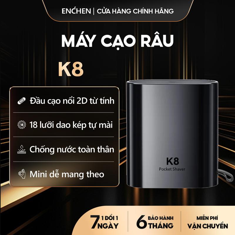 [ Phú Bà Đậu ] Máy cạo râu Enchen K8 chống nước toàn thân, đầu cạo 2D, 18 lưỡi dao tự mài, pin sử dụng liên tục 2 tháng - BH 6 tháng