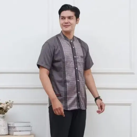 Baju Koko Pria Dewasa Lengan Pendek Terbaru Muslim Songket Nyaman Motif Lembut 3