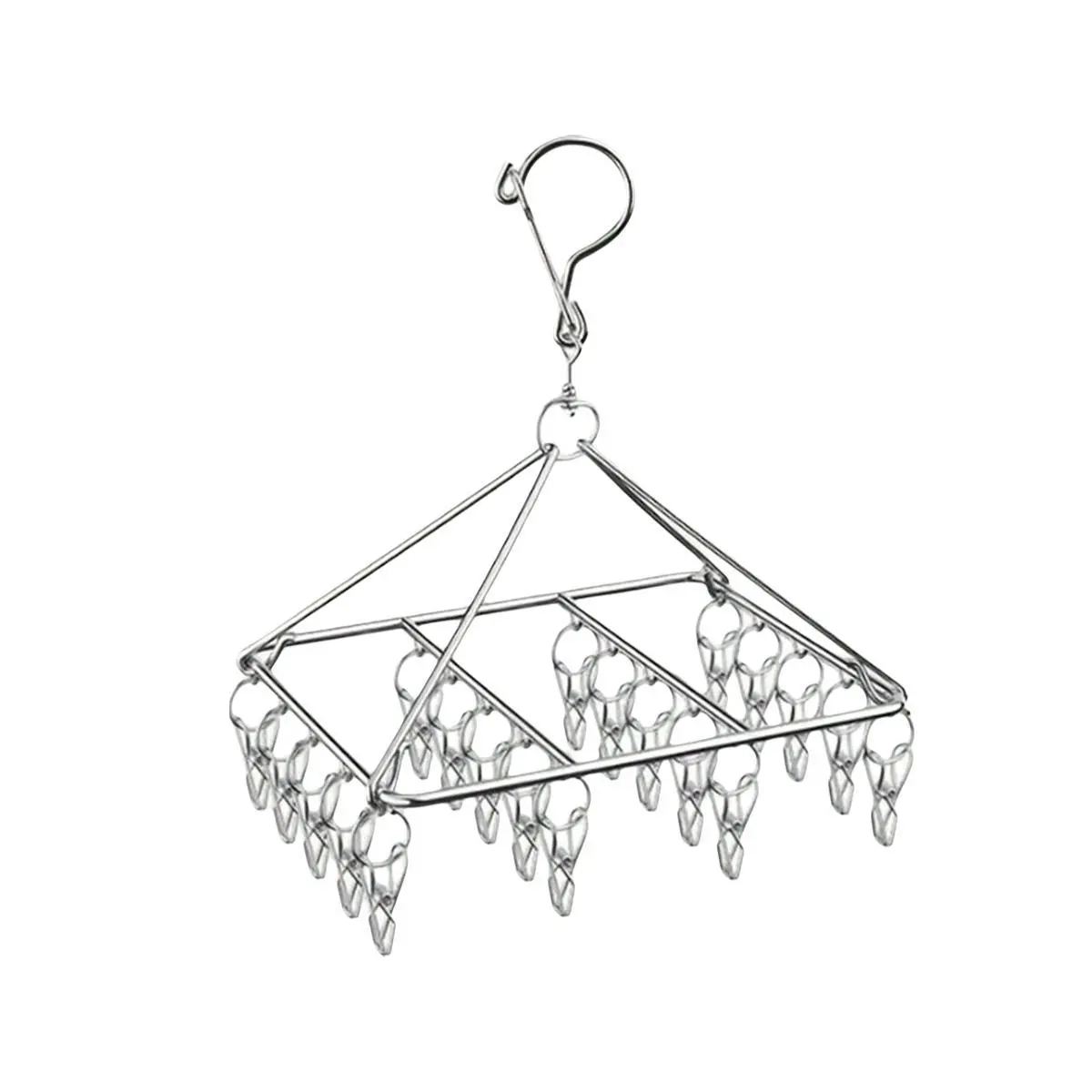 Stainless Steel Socks Drying Rack With 20 Clips, Rotating Hook Windproof Hanger For Socks, Bras, Underwear, Laundry
