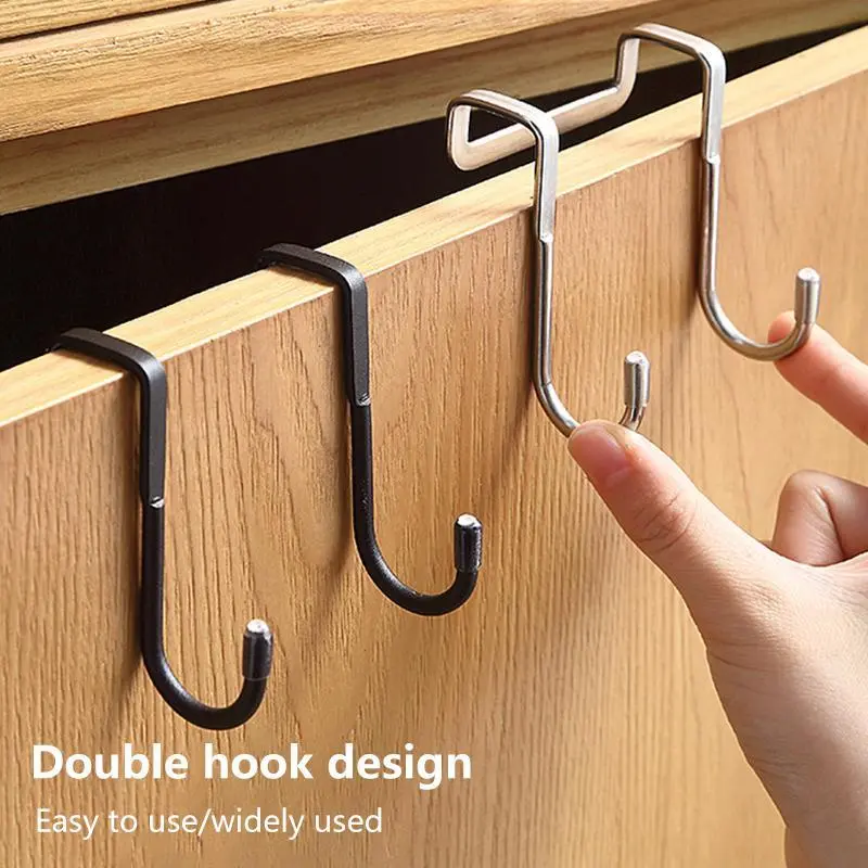 Stainless Steel Double S-Type Hook 304 Free Punching Door Back Clothes Hook Kitchen Bathroom Multi-Functional Cabinet Door Back S Hook