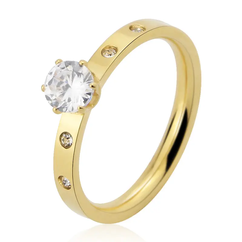 Tik Tok Boom Hot Selling Europe and The United States Simple Six-claw Titanium Steel Ring Female Fashion Rose Gold Stainless Steel Ring Accessories