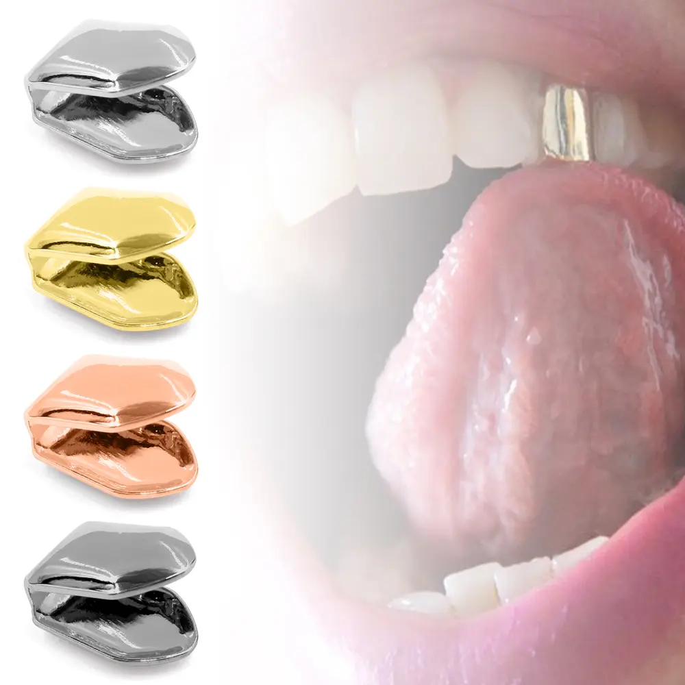 Hot Hip Hop Rapper Single Shackle Teeth Top Bottom Dental Personality Single Tooth Caps Trendy Metal Teeth Set Unisex