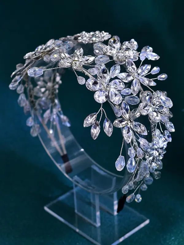 Rhinestone Decorated Flower Design Headband, Elegant Bridal Headwear for Wedding Bridal Party Formal Occasions, Fashion Hair Accessories for Women 2