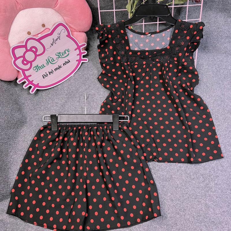 (40-70kg )Đồ Bộ Đùi Cánh Tiên Phối Ren,Quần Đùi Không Túi,Chất Vải Lụa 100D Mềm Mịn