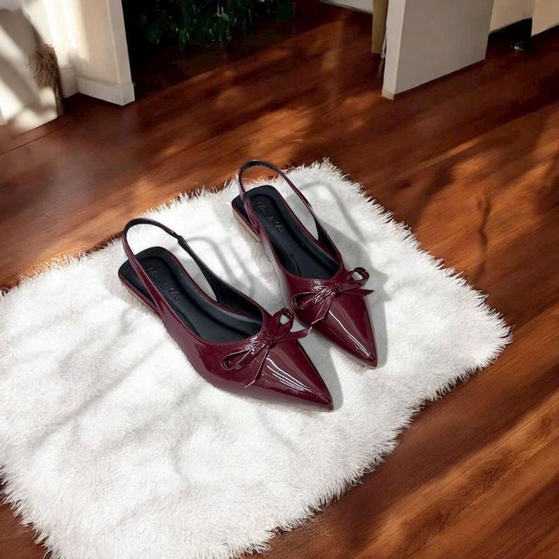 Product Introduction of GIÀY SỤC MŨI NHỌN da bóng quai Hậu chun co giãn gắn NƠ NHÍ 3 màu Đen/Kem/Đỏ Đô - Size 35-39 - DéP, sandanl 13