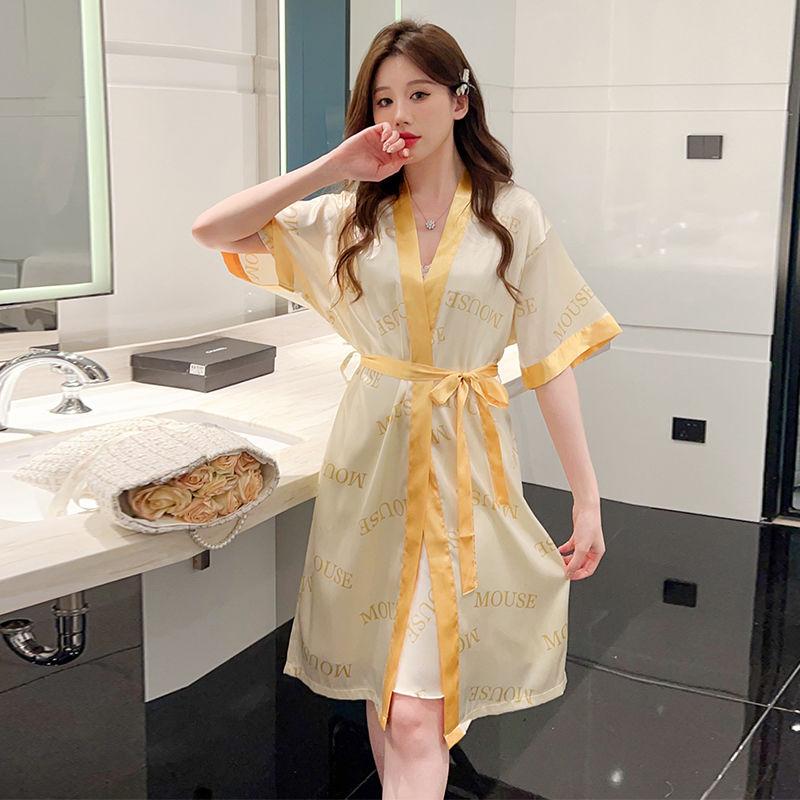Đồ Ngủ Gợi Cảm, Dành Cho Phụ Nữ, Váy Ngủ Hai Dây Lụa Lạnh Mùa Hè, Váy Ngủ Hai Mảnh, Bộ Đồ Mỏng ngắn Tay Cao Cấp Ins, Hàng Mới Về, 2024 4