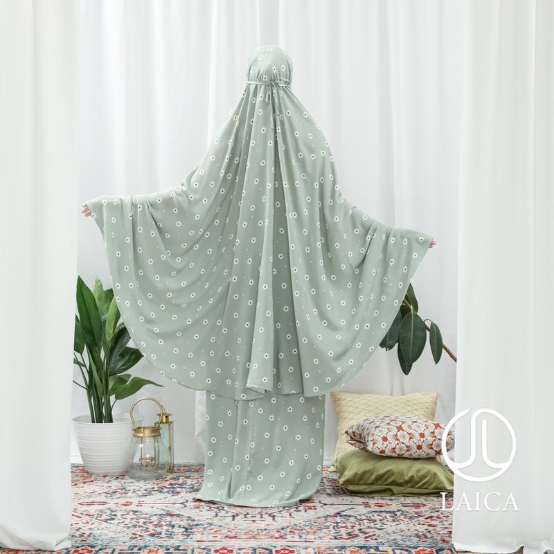 Mukena Laica Rayon Calla 2in1 All Size Atasan Bawahan Cantik Fit Panjang Muslim Motif Dewasa Traveling 3