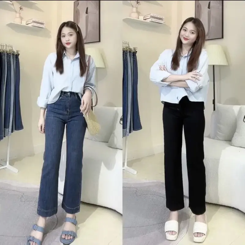 CH01 - Quần jean nữ ống đứng gấu to lưng cao co giãn 4 chiều Women 8