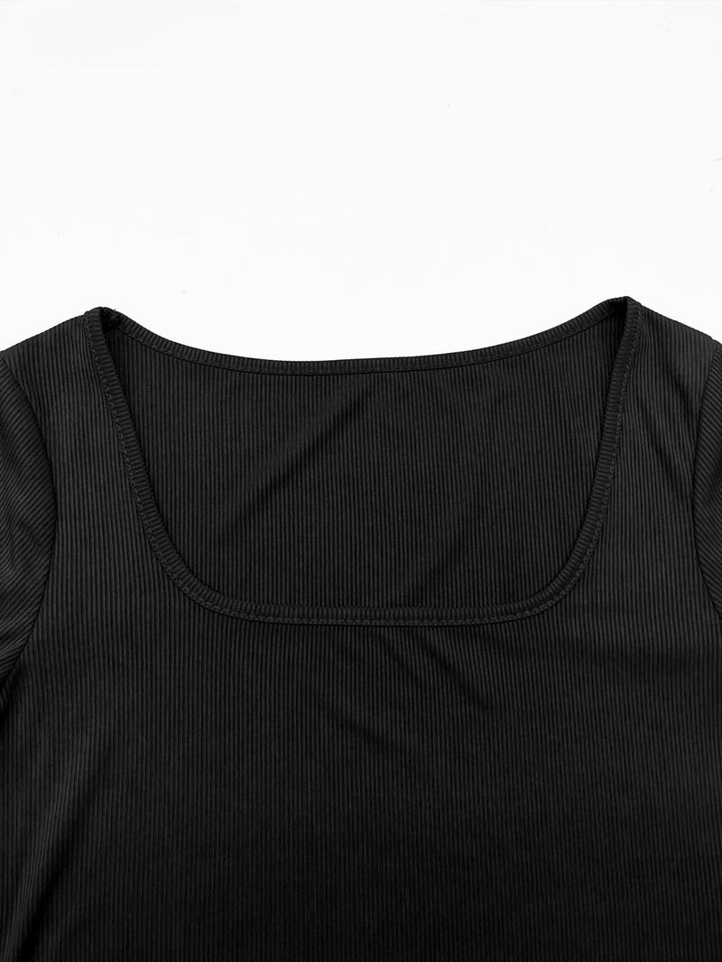 Product Introduction of Two-Piece Set Women's Solid Square Neck Crop Tee & High Waist Cut Out Skirt, Casual Fashion Cozy Two Piece Outfits for Daily Outdoor Wear, Women Clothes for Fall & Winter, Womenswear 3