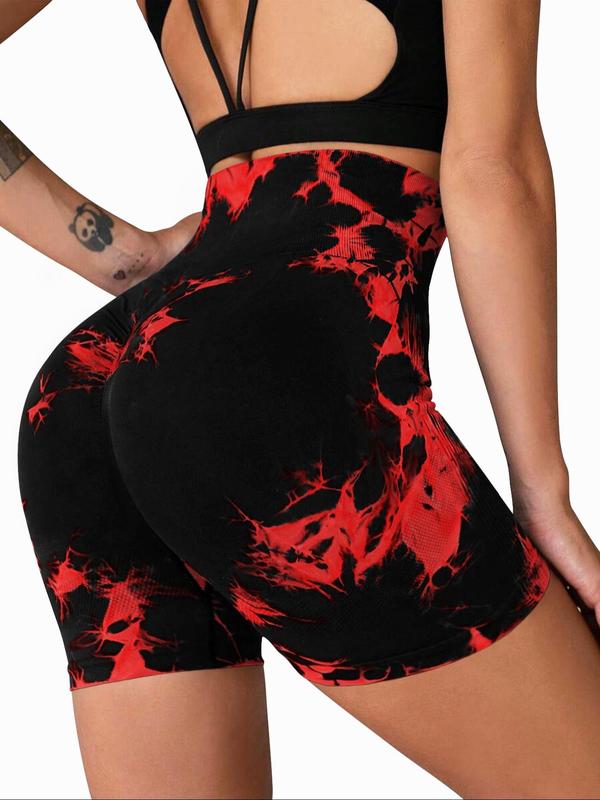 Women's Tie Dye Print Ruched High Waist Sports Shorts, Breathable Comfortable Skinny Bottoms, Ladies Sportswear Gym Clothes for Indoor Outdoor Wear, Workout Clothes Women 1