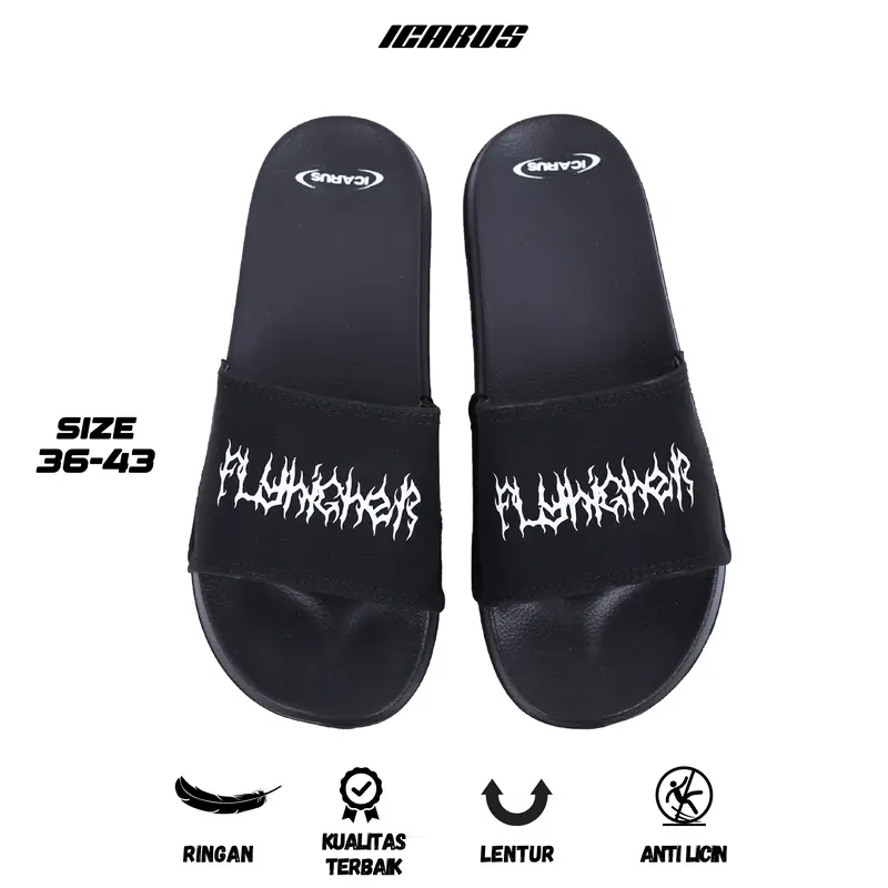 Icarus footwear - flyhigher | sandal slop pria wanita unisex sendal slop slippers  men Shoes Black Selop 1