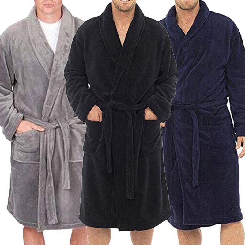Mens Bathrobe Man Winter Warm Casual Flannel Robe Sleepwear Long Sleeve Plush Shawl Male Bath Robe Lounge Nightgown Home Clothes 4