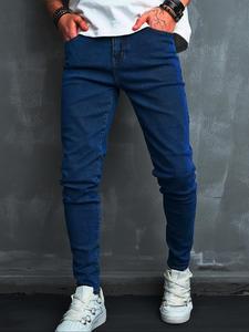 Men's Regular Fit Solid Color Denim Jeans, Casual Comfy Slim-fitting Pants for Daily Wear, Fashion Men's Bottoms for All Seasons, Cotton