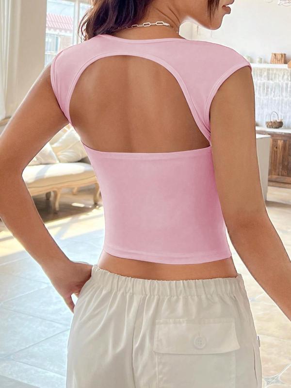 Women's Plain Cut Out Ruched Backless Crop Tank Top, Elegant Sweetheart Neck Sleeveless Top for Vacation Holiday Party, Ladies Summer Clothes 7