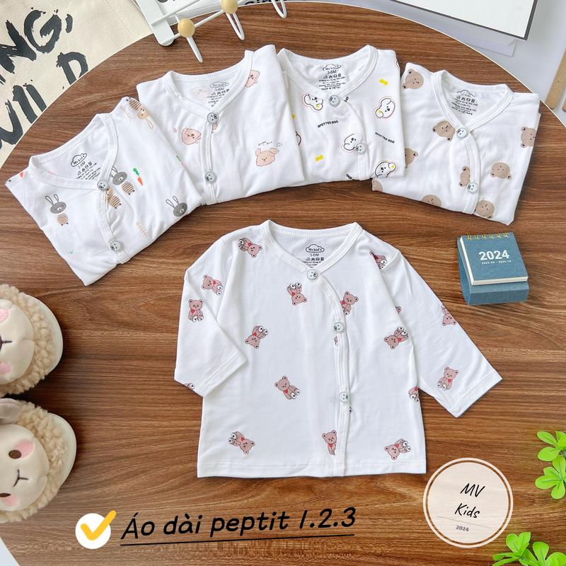 Sét 5 Áo Chéo Trắng  Dài Tay Thun Lạnh Cho Bé Sơ Sinh 3-9kg( hoạ tiết có thể thay đổi nhứng chất liệu vải không thay đổi)