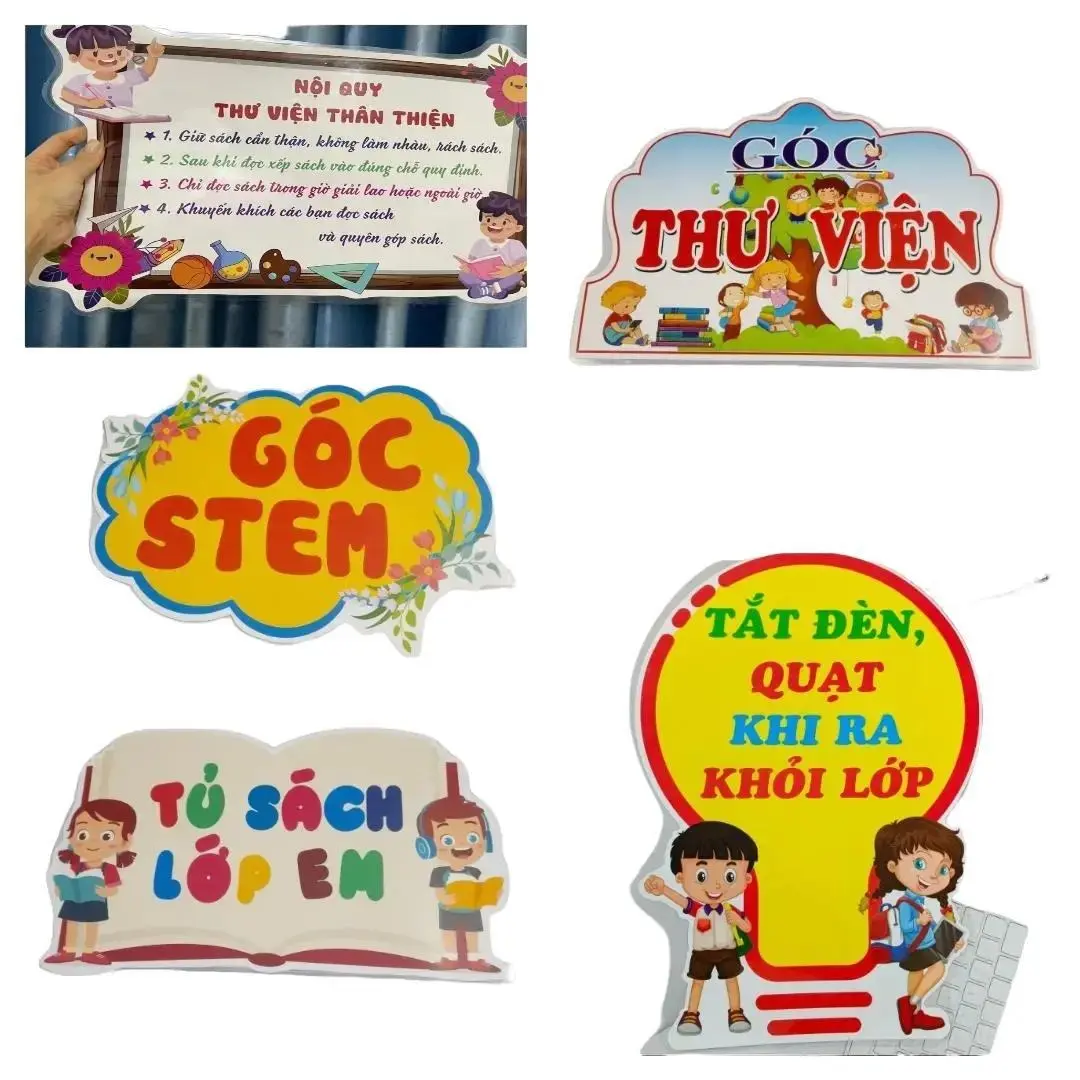 Các góc trang trí lớp học. Góc STEM , Góc Thư viện, Góc địa phương... Trang trí lớp học. kích thước A3, ép plastic bền đẹp, sẵn băng keo dán tường. Đồ trang trí