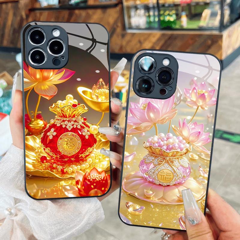  Ốp Kính Túi tài lộc thần tài pha lê tết may mắn dành cho iPhone 17 16 15 14 13 12 11 8 7 6 6s 6p 7p 8p 6g 7g 8g 16e Pro Max XR XS xsmax Plus Air Promax mini Ốp lưng điện thoại di động Lady Case Phụ Kiện 