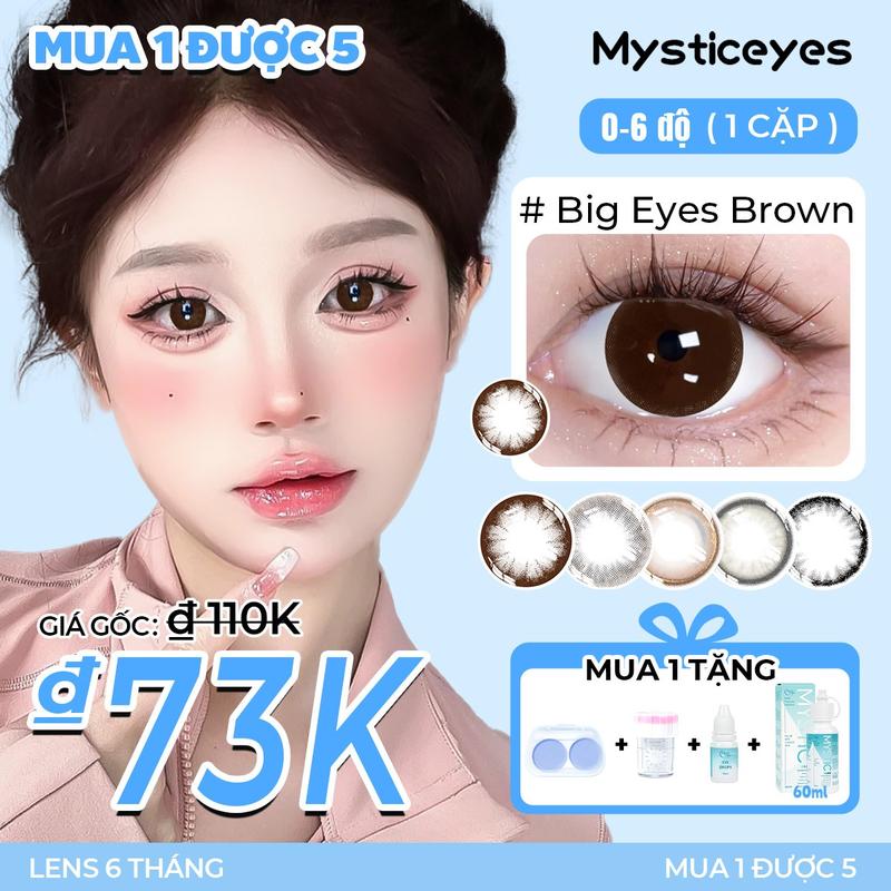 [Mua 1 được 5] Kính áp tròng Mysticeyes, 0-6 độ, DIA 14.0-14.5mm; 1 cặp lens + 1 nước ngâm lens 60ml + 1 nước nhỏ mắt + 1 máy rửa lens + 1 khay đựng lens