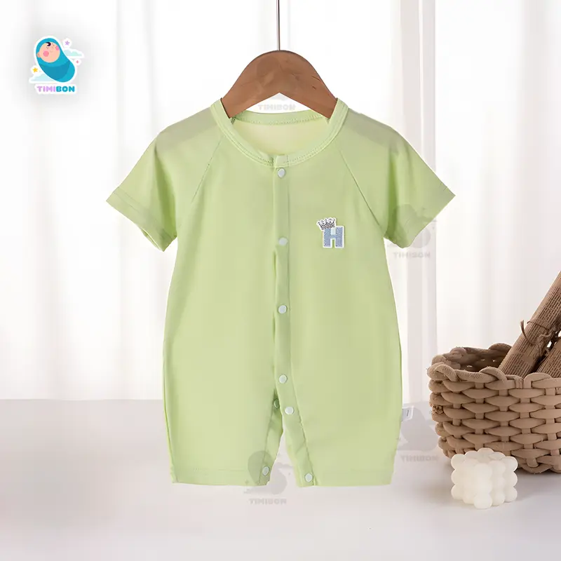 [ Vải Thun Lạnh ] Áo Liền Quần Ngắn Tay, Bodysuit Đùi Cho Bé Trai Bé Gái Sơ Sinh Timibon Kids [BDC34] 3
