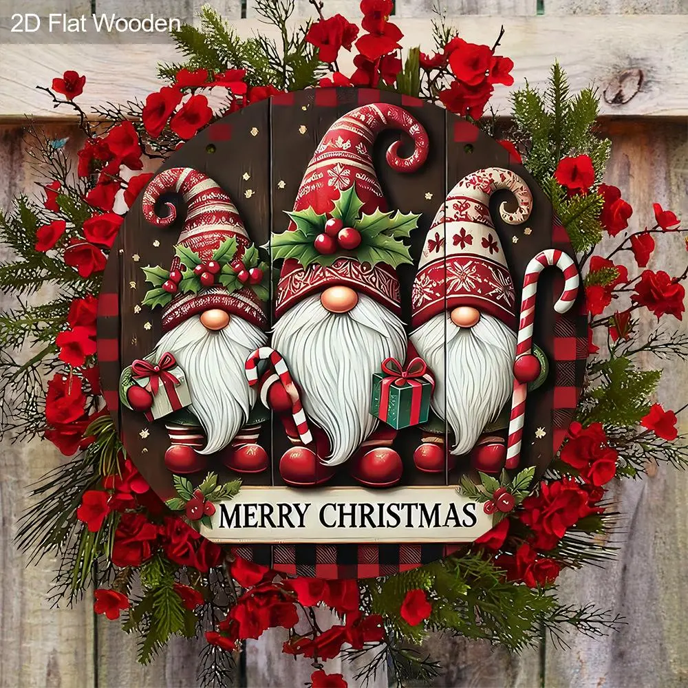 Christmas Dwarf Pattern Wooden Hanging Sign, 1 Count Merry Christmas Wooden Door Sign, Hanging Decor for Yard Balcony Door, Ideal Christmas Decorations