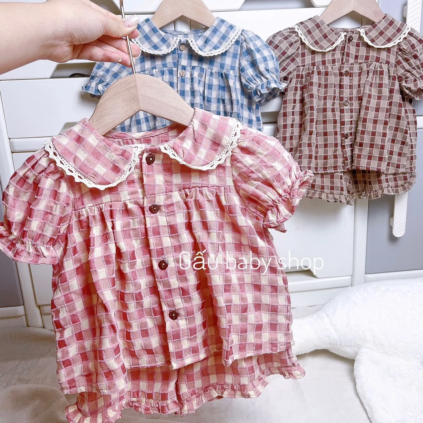 Đồ bộ mặc nhà dáng áo+quần kẻ caro xinh xắn cho bé trai,bé gái chất liệu Cotton-B78