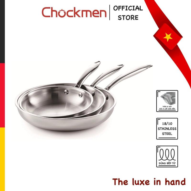 Chảo CHOCKMEN Inox 18/10 20-22-24-28CM Chảo 5 Lớp Liền Thân Siêu Dày Chảo Rán Chảo Xào Chảo Thép Chống Dính