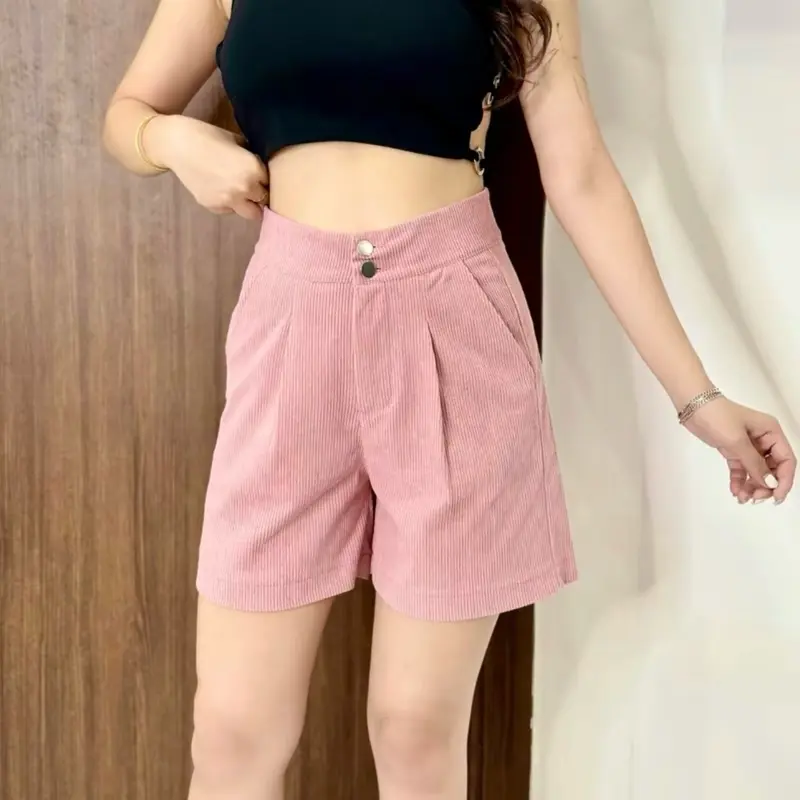 Quần Short Nhung Gân Lưng Cao Nữ Hàn Quốc Chất Liệu Nhung Gân Mềm Mịn Phù Hợp Mọi Lứa Tuổi 7