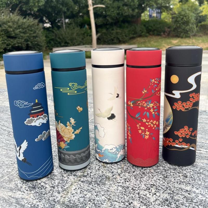 Chinese Style Vacuum Flask, 500ML Stainless Steel Water Bottle, Tea Separation Water Cup for Home Office, Drinking Cup for Men and Women 0