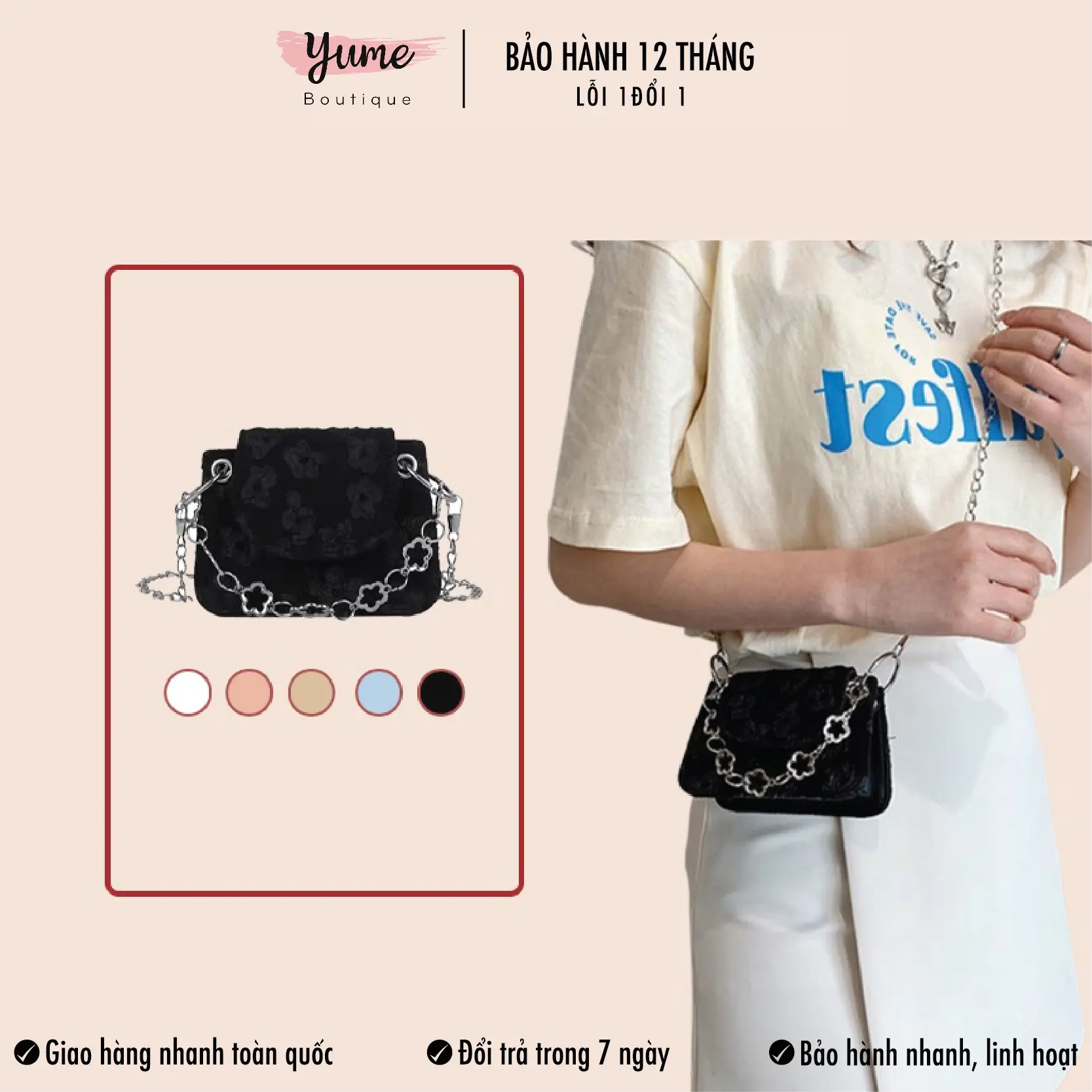 Túi Mini Đeo Chéo Nữ, Túi Nhỏ Phong Cách Hàn Quốc Dễ Thương Phối Dây Xích Yu56