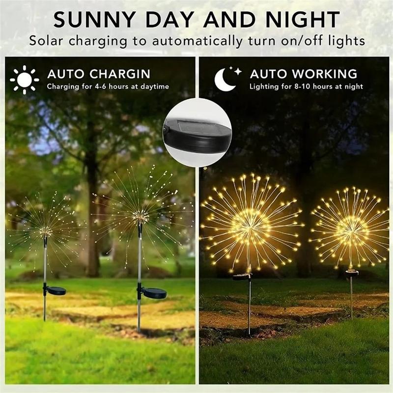 Product Introduction of Solar Powered Firework Shaped LED Light, 1 Count Waterproof Outdoor Dandelion Lawn Lamp, Garden Decoration Fairy Lights for Patio Garden Decor, Decorative Outdoor Lighting 7