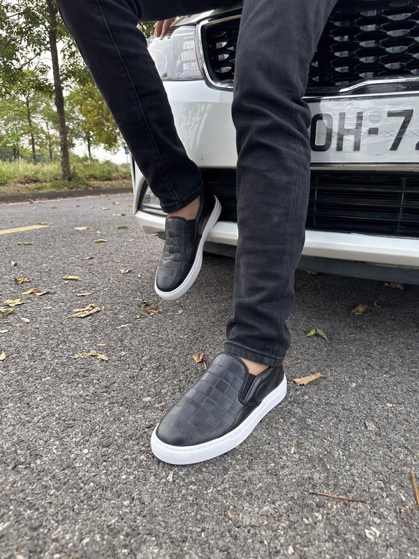 ĐẶT LÙI 1 SIZE Giày SLIPON -G001- Giày lười nam Giày đế bằng thời trang nam dập vân caro Da Sít Cao Cấp Đế Cao Su Khâu đế Bảo Hành 12 Tháng Shoes