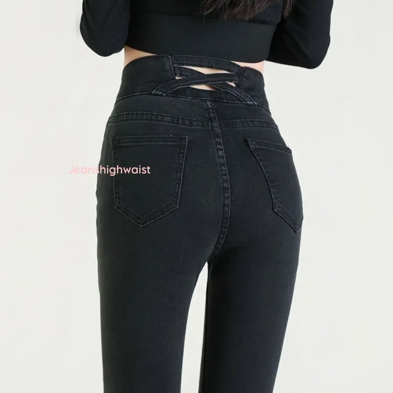 JEANSHIGHWAIST- Hitam jeans pensil silang Celana Panjang Wanita HighWaist Skinny Jeans Wanita Premium melar Nyaman Stretch 0