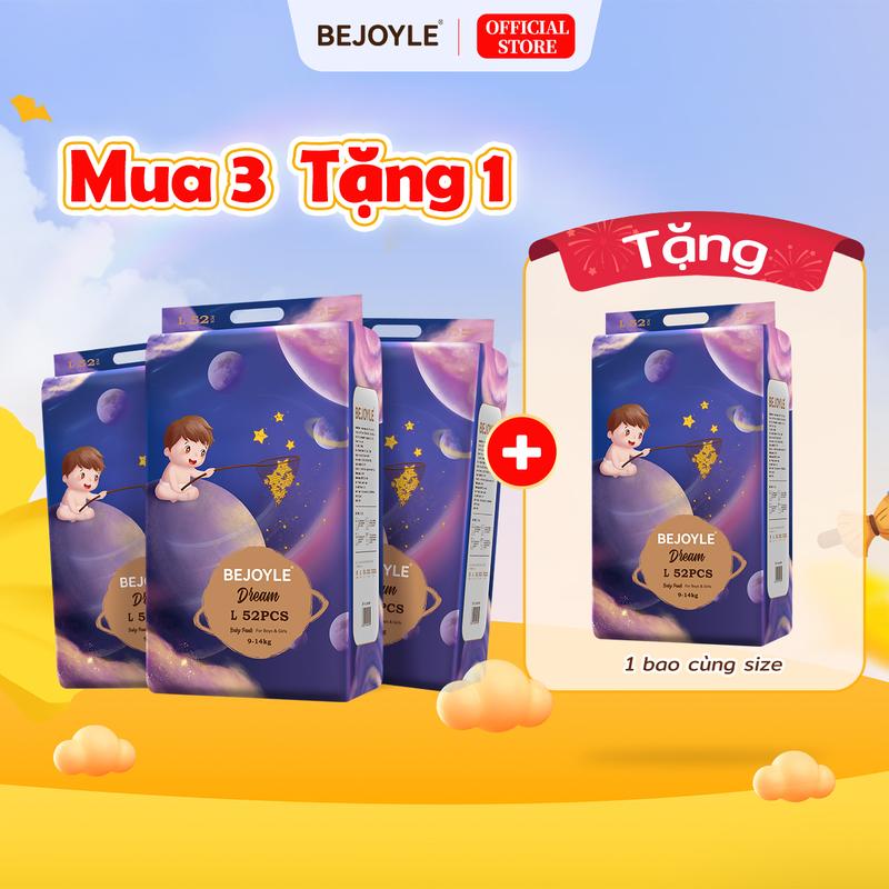 Bejoyle Combo 4 Bịch Tã Dán Tã Quần 240 Miếng Size S M L XL XXL XXXL XXXXL | Siêu Mỏng 2mm Bề Mặt Mềm Như Bông Thấm Nhanh Khô Ráo 12h Chống Tràn Chống Hăm Dịu Nhẹ Không Kích Ứng An Toàn Cho Da Nhạy Cảm Bé Yêu