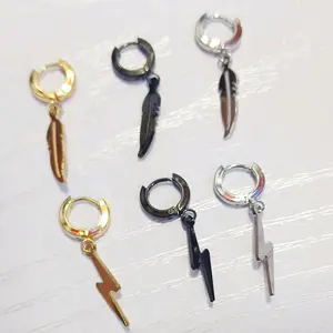 1PCS  ANTING HOOP TITANIUM BULU DAN PETIR PRIA WANITA Aksesoris Earrings