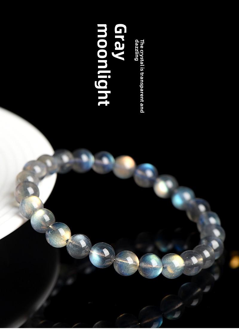 Product Introduction of Crystal Natural Moonstone Loose Beads Bracelet Net Body Color Light Gray Moonlight Labradorite round Beads Bracelet 0