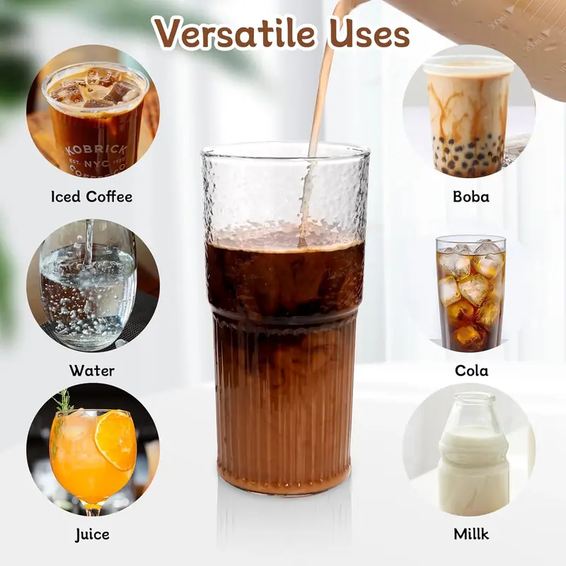 22oz/650ml Glass Cup with Lid & Straw (4 Counts/set), Clear Glass Drinking Cup, Drinkware for Home and Office Use 3