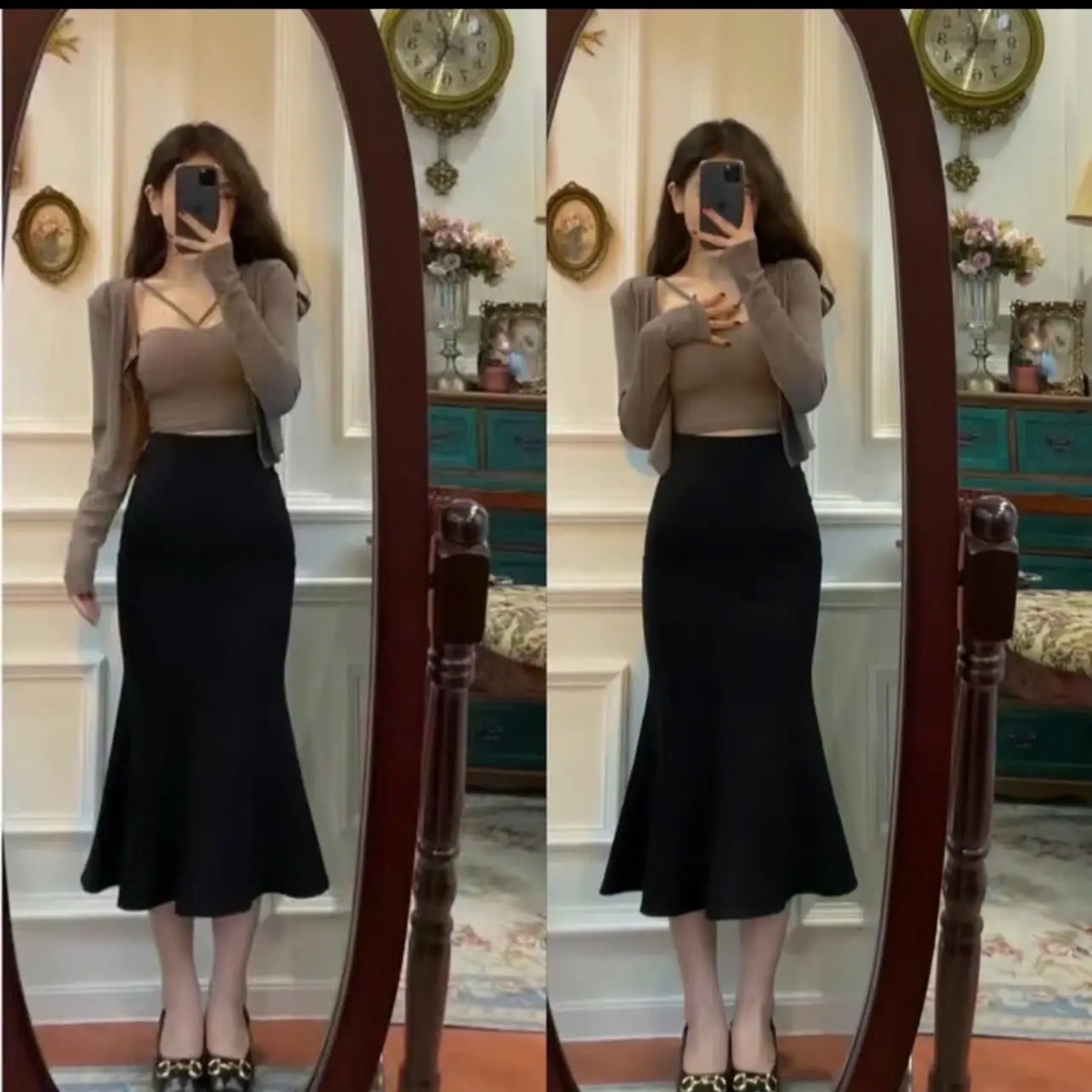 Chân váy đuôi cá  dài  75cm chất  trượt hàn cao cấp
