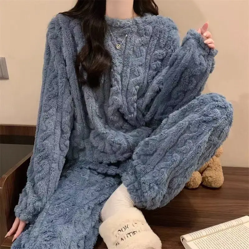 Bộ Đồ Ngủ Ấm Áp, Chất Liệu Lông Cừu San Hô, Thiết Kế Jacquard Trơn Dày Dặn, Thích Hợp Cho Mùa Thu Và Mùa Đông, Phong Cách Người Nổi Tiếng Trên Internet, Bộ Đồ Thường Ngày Cho Cặp Đôi, Đồ Mặc Nhà kuose  thương  hiệu set  hello  kitty takini  set