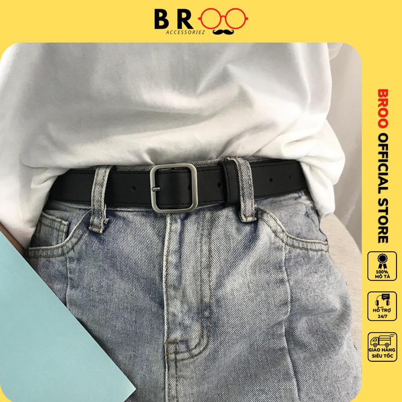 Thắt lưng da unisex mặt vuông BROO Belt, dây nịt lưng basic bản vừa 2.8cm cho nam nữ