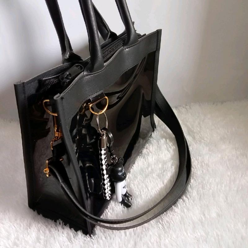tas wanita transparan pvc mika hitam 5