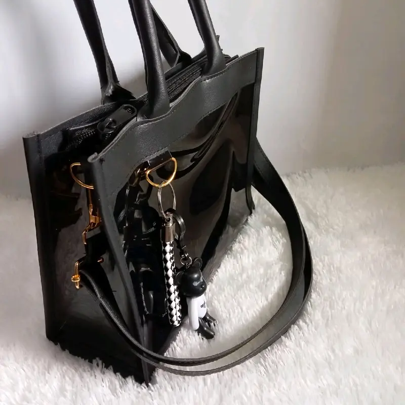 tas wanita transparan pvc mika hitam 5
