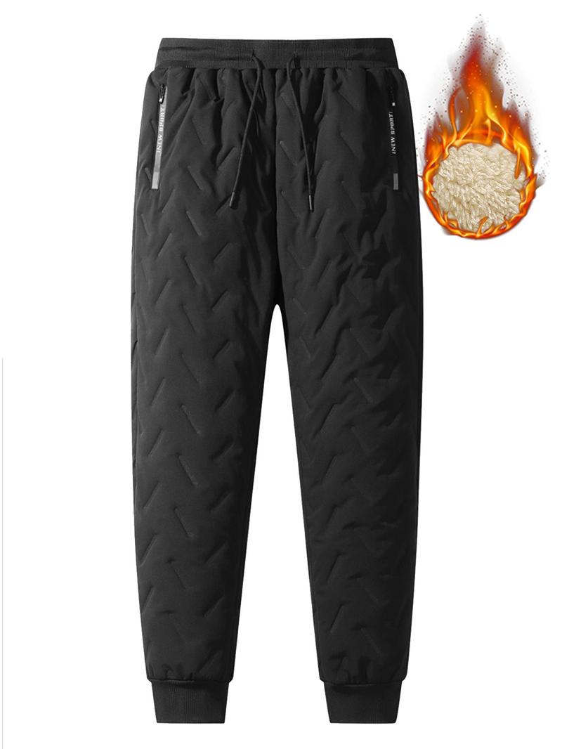 Product Introduction of Men's Pocket Zipper Drawstring Winter Pants, Casual Regular Fit Plain Thermal Lined Trousers, Pants for Men, Men's Clothing Combat Trousers Men 5