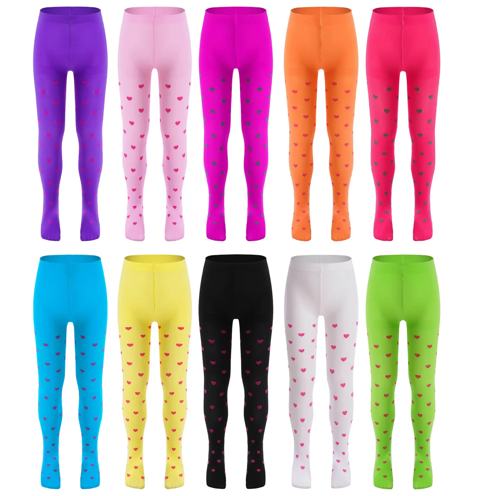 Jelory Heart Print Pantyhose for Girls Ballet Dance Tights Footed Leggings Seamless Love Dots Stockings