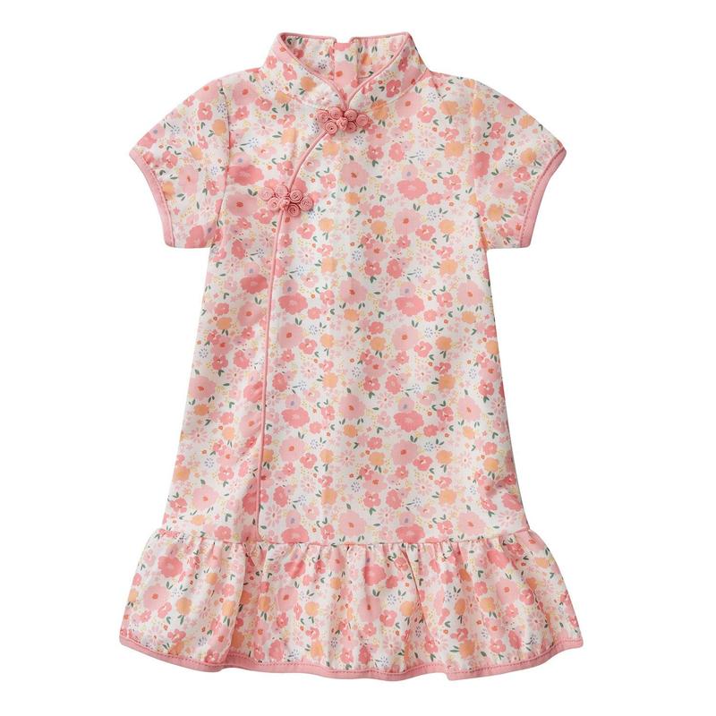 Product Introduction of Baby Girl Pink Floral Cheongsam Dress 0820X 13