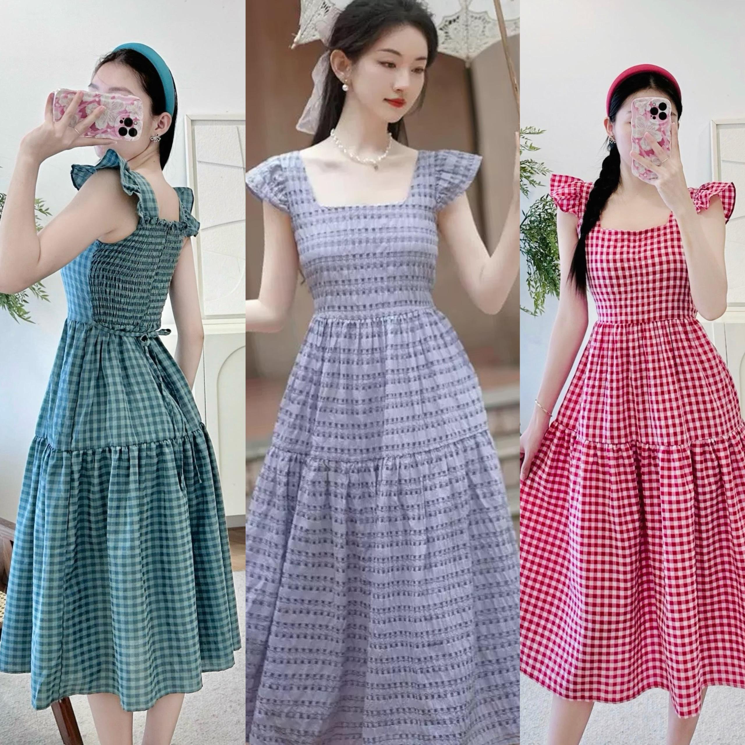 Váy Dự Tiệc Caro Vải Xốp Cotton Tay Cánh Tiên Size 40 - 95Kg Có Bigsize Thời Trang Nữ - A.1380