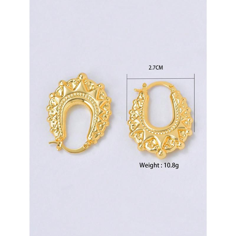 1 Pair 18k Gold Plated Stainless Steel Vintage Crown Horseshoe Earrings Fashion Simple Non Fading Women's Earrings Can Be Given As A Gift To Friends, Colleagues And Mothers 5
