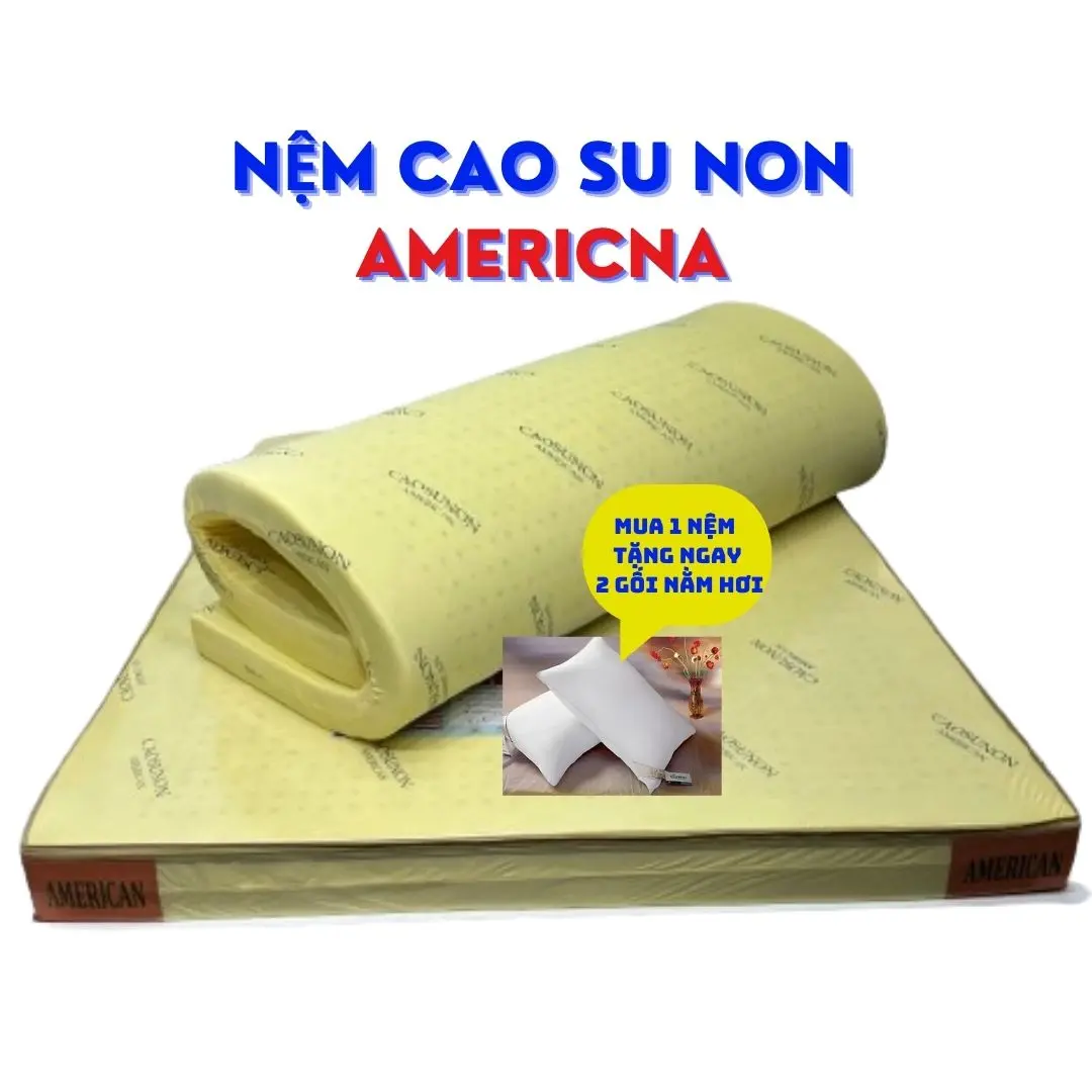 Nệm 1m8 x 2m x 15CM 2 GÔI KÈM. cao su American Êm-Đàn hồi tốt-Giúp Dễ vào giấc ngủ