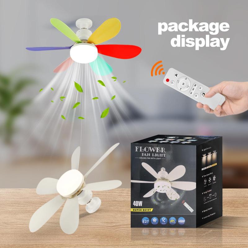 Product Introduction of E27 6-leaf Plug and Play Fan Light, 1pc Remote Control Fan Light with 3 Color Adjustment & Night Light Mode, Silent High Energy Saving Fan Light for Bedroom, Kitchen, Living Room 4